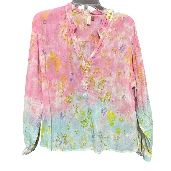 Pilcro Tops - Pilcro The Tavi Blouse Pink Light Blue tie-dye Floral Sz S Boho Fairy Gypsy